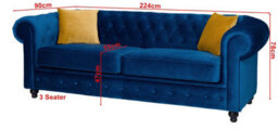 Hilton Chesterfield Style Sofa Navy Blue French Velvet Fabric 3+2 Seater Set (3+2 Seater) - thumbnail 2