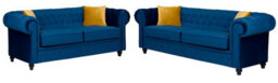 Hilton Chesterfield Style Sofa Navy Blue French Velvet Fabric 3+2 Seater Set (3+2 Seater) - thumbnail 1