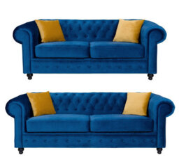 Hilton Chesterfield Style Sofa Navy Blue French Velvet Fabric 3+2 Seater Set (3+2 Seater) - thumbnail 6