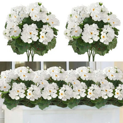 10 Artificial Geraniums And Begonias, Artificial Flowers For Decoration, Artificial Decorative Flowers, White, 35 Cm - image 1