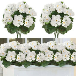 10 Artificial Geraniums And Begonias, Artificial Flowers For Decoration, Artificial Decorative Flowers, White, 35 Cm - thumbnail 1