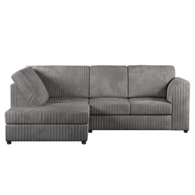 Furnishings For Less UK Luxor Grey Jumbo Cord 4 Seater Corner Sofa Left Hand Facing - Full Back - image 1