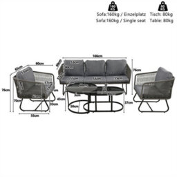 Abrihome Outdoor Patio & Backyard Furniture Garden Lounge Set, Thick Quality Space Saving Sofas With Glass Coffee Table, Grey - thumbnail 5