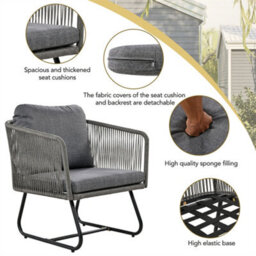 Abrihome Outdoor Patio & Backyard Furniture Garden Lounge Set, Thick Quality Space Saving Sofas With Glass Coffee Table, Grey - thumbnail 2