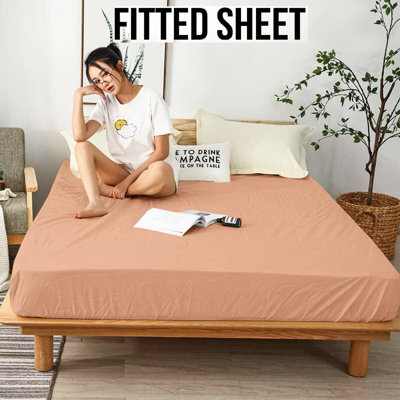Ameha Peach Fitted Sheet Anti Allergic Extra Deep 25 Cm Bedsheet Single Microfiber Hypoallergenic Durable Bedsheet(91X190Cm) - image 1