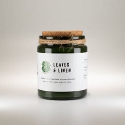 Serenityy Leaves & Linen Woodwick Soy Candle  - 150G, Deep Green Glass, Cork Lid - thumbnail 3