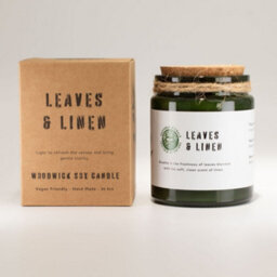 Serenityy Leaves & Linen Woodwick Soy Candle  - 150G, Deep Green Glass, Cork Lid - thumbnail 2