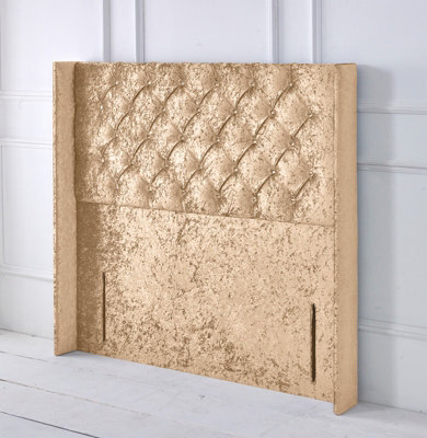 "Adore Designs Chesterfield Winged Crushed Velvet 6Ft Super King 50"" Floor Standing Headboard - Gold"