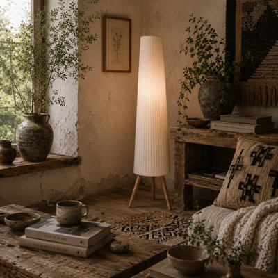 Wyld Haus Liletti 153Cm Natural Wood-Style Tripod Floor Lamp With White Fabric Shade And 3-Level Led Dimmer - image 1