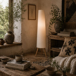 Wyld Haus Liletti 153Cm Natural Wood-Style Tripod Floor Lamp With White Fabric Shade And 3-Level Led Dimmer - thumbnail 1