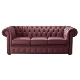 Chesterfield 3 Seater Shelly Burgandy Leather Sofa Bespoke In Classic Style - thumbnail 1