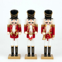 Shatchi 30Cm Wooden Nutcrackers Figures Christmas Ornament 3Pcs Set Red - thumbnail 2