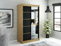 Arte Leto V2 Contemporary 2 Sliding Mirror Door Wardrobe 5 Shelves 2 Rails Black Matt And Oak Effect (H)2000mm (W)1200mm (D)620mm - thumbnail 2