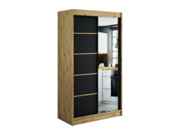 Arte Leto V2 Contemporary 2 Sliding Mirror Door Wardrobe 5 Shelves 2 Rails Black Matt And Oak Effect (H)2000mm (W)1200mm (D)620mm - thumbnail 1