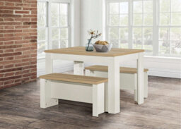Birlea Highgate Dining Table & Bench Set Cream & Oak - thumbnail 2