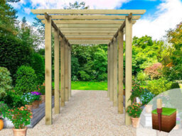 Edecks Heavy Duty Village Walkway Wooden Garden Pergola (W 2400mm X D 7200mm) With Concrete In Posts (2.7M) - thumbnail 5
