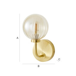 Valuelights Chessy Gold Metal Curved Wall Light With Amber Ribbed Glass Globe Shade - thumbnail 7