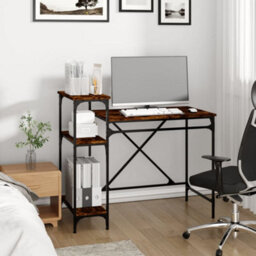 Berkfield Desk With Shelves Smoked Oak 105X50X90 Cm Engineered Wood&iron - thumbnail 3