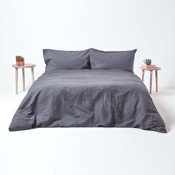 Homescapes Dark Grey Linen Duvet Cover Set, King - thumbnail 3