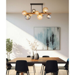 Luminosa Lighting Luminosa Riha Globe Ceiling Light Matt Black, Amber Glass Shades, 9X G9 Led - thumbnail 2
