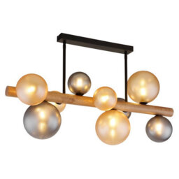 Luminosa Lighting Luminosa Riha Globe Ceiling Light Matt Black, Amber Glass Shades, 9X G9 Led