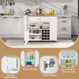 Costway 2-In-1 Kitchen Island Cart Bar Table Combo Reversible Mobile Serving Cart - thumbnail 9