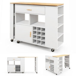 Costway 2-In-1 Kitchen Island Cart Bar Table Combo Reversible Mobile Serving Cart