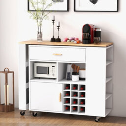 Costway 2-In-1 Kitchen Island Cart Bar Table Combo Reversible Mobile Serving Cart - thumbnail 3