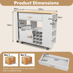 Costway 2-In-1 Kitchen Island Cart Bar Table Combo Reversible Mobile Serving Cart - thumbnail 2