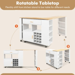 Costway 2-In-1 Kitchen Island Cart Bar Table Combo Reversible Mobile Serving Cart - thumbnail 7