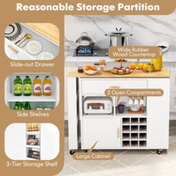 Costway 2-In-1 Kitchen Island Cart Bar Table Combo Reversible Mobile Serving Cart - thumbnail 6