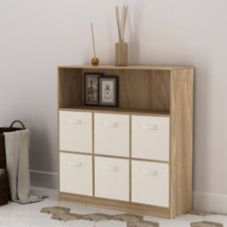Urbn-Living Oak, Cream - Wide 7-Cube Bookcase With Drawers - thumbnail 2