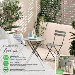 Furniturebox Cabo Garden Bistro Set, 2 Seat Metal Garden Table & Chairs Bistro Table Set, Balcony Outdoor Patio Bistro Set - Green - thumbnail 8