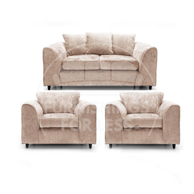 Furnishings For Less UK Monaco Chenille Fabric 3 Piece Sofa Set - 2 1 1 Beige - image 1