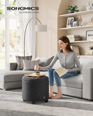 LEDREM Round Ottoman, Ottoman With Storage, 45 X 45 X 44.5 Cm, Foot Rest With Legs, Linen-Look Fabric, Load Up To 150 Kg - image 1