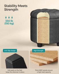LEDREM Round Ottoman, Ottoman With Storage, 45 X 45 X 44.5 Cm, Foot Rest With Legs, Linen-Look Fabric, Load Up To 150 Kg - thumbnail 3