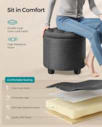 LEDREM Round Ottoman, Ottoman With Storage, 45 X 45 X 44.5 Cm, Foot Rest With Legs, Linen-Look Fabric, Load Up To 150 Kg - thumbnail 2