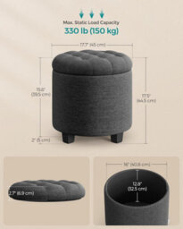 LEDREM Round Ottoman, Ottoman With Storage, 45 X 45 X 44.5 Cm, Foot Rest With Legs, Linen-Look Fabric, Load Up To 150 Kg - thumbnail 5