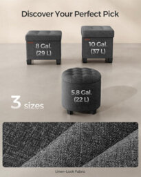 LEDREM Round Ottoman, Ottoman With Storage, 45 X 45 X 44.5 Cm, Foot Rest With Legs, Linen-Look Fabric, Load Up To 150 Kg - thumbnail 4