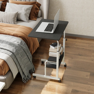 Living And Home Black Brushed Household Height Adjustable Movable Bedside Table 60Cm W X 40Cm D - image 1