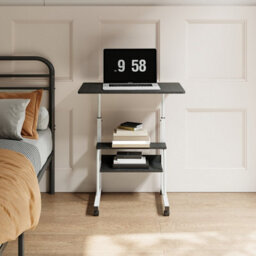 Living And Home Black Brushed Household Height Adjustable Movable Bedside Table 60Cm W X 40Cm D - thumbnail 2