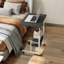 Living And Home Black Brushed Household Height Adjustable Movable Bedside Table 60Cm W X 40Cm D - thumbnail 1