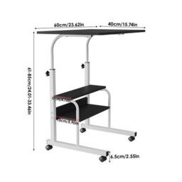 Living And Home Black Brushed Household Height Adjustable Movable Bedside Table 60Cm W X 40Cm D - thumbnail 9