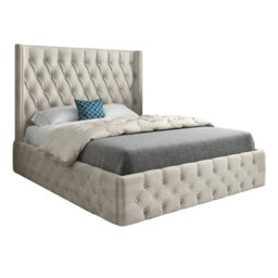 Turin Straight Winged Upholstered Soft Velvet Cream Bed Frame - thumbnail 5