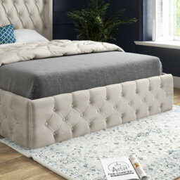 Turin Straight Winged Upholstered Soft Velvet Cream Bed Frame - thumbnail 3