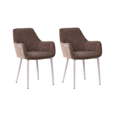 Beliani Set Of 2 Dining Chairs Wellston Fabric Brown - image 1