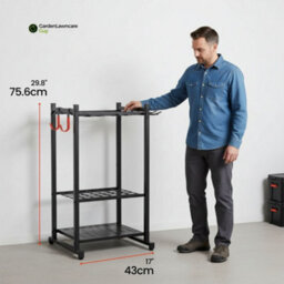 Metal Garden Tool Storage Rack With Hooks, Garden Lawncare Guy - thumbnail 2