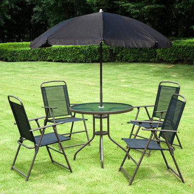 Outsunny 6Pc Garden Dining Set Outdoor Furniture Folding Chairs Table Parasol - image 1