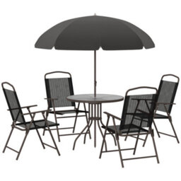 Outsunny 6Pc Garden Dining Set Outdoor Furniture Folding Chairs Table Parasol - thumbnail 2