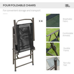 Outsunny 6Pc Garden Dining Set Outdoor Furniture Folding Chairs Table Parasol - thumbnail 7